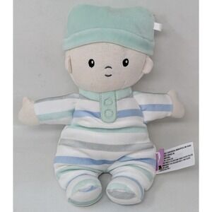 Gigglescape Giggle Scape Baby Doll Boy Striped Blue Green Gray Soft Plush Lovey